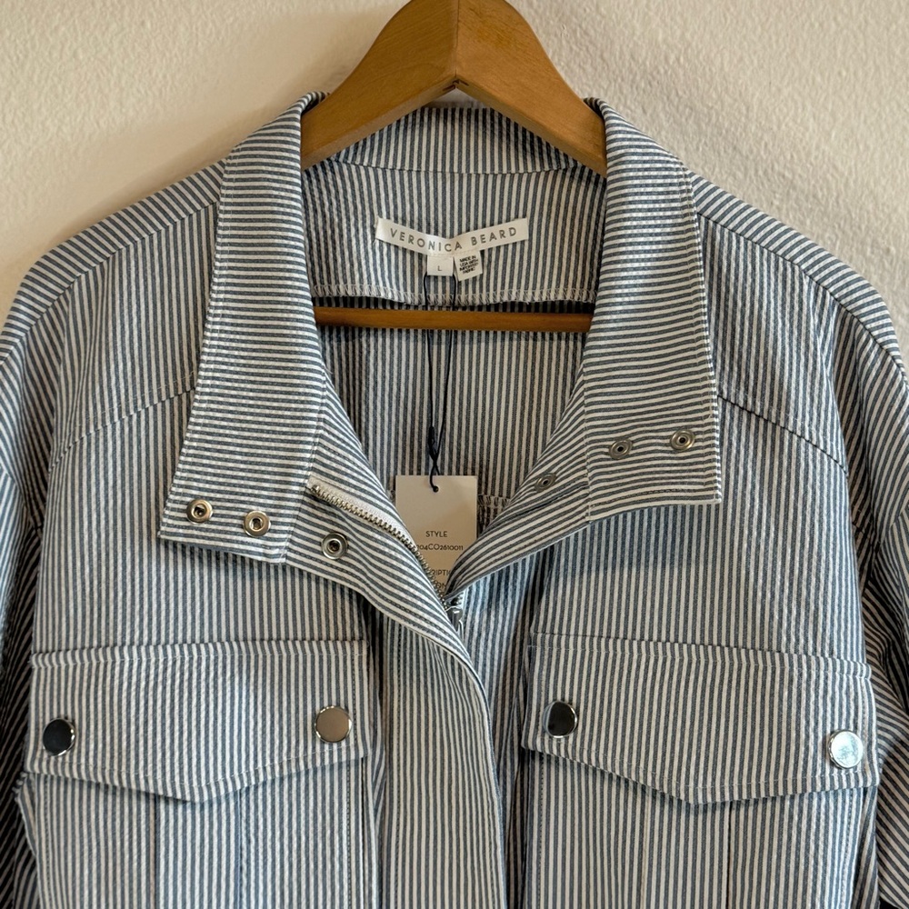 Veronica Beard York Bomber Jacket Striped Seersucker Coastal Preppy Large - Picture 5 of 13